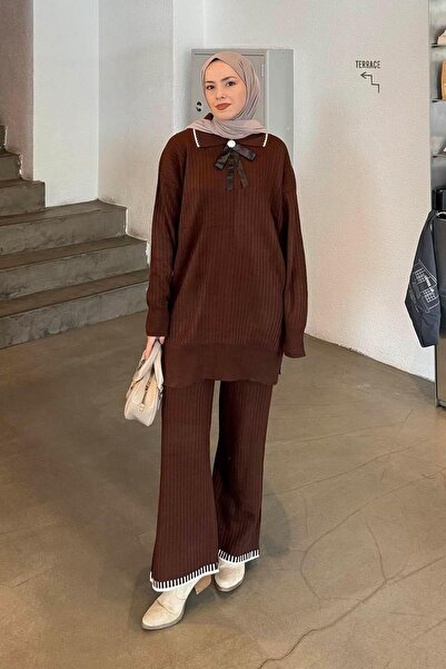 lamelif Комплект с панделки, плетен, горчив кафяв