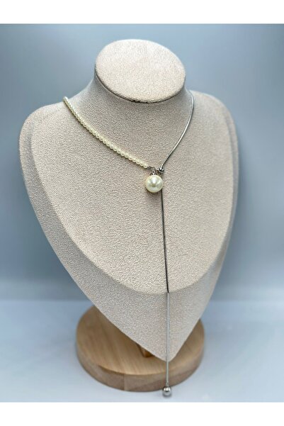 MyladyAccessoriess Semi-Pearl Detail Necklace (Steel)