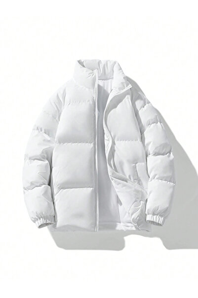 Richarlison Erkek Beyaz Astarlı Slimfit Su ve Rüzgar Geçirmez Dik Yaka Şişme Mont