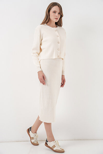 Bigdart Women's Cardigan Dress Knitwear Two-Piece Set 15960 - Ecru