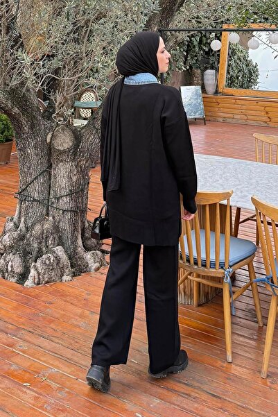 lamelif συνδυασμός υφασμάτων Σετ πλεκτό με γιακά μαύρο