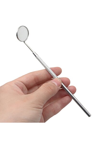 zola Stainless steel dental mirror, long handle, 16 cm, diameter 2 cm, for oral examination, silver