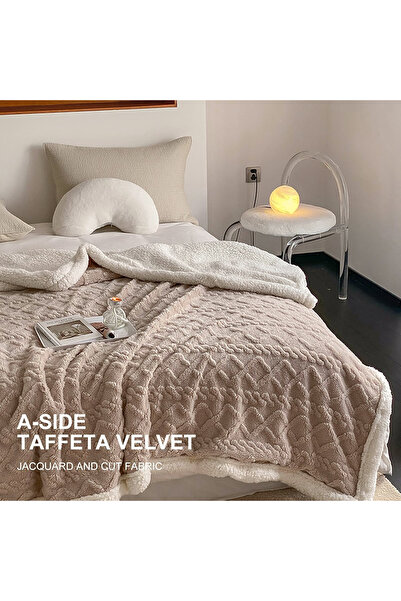 Fabienne Jacquard Sherpa Blanket Super King 220x240cm Reversible Warm Blanket Large Throw Blanket for Winter
