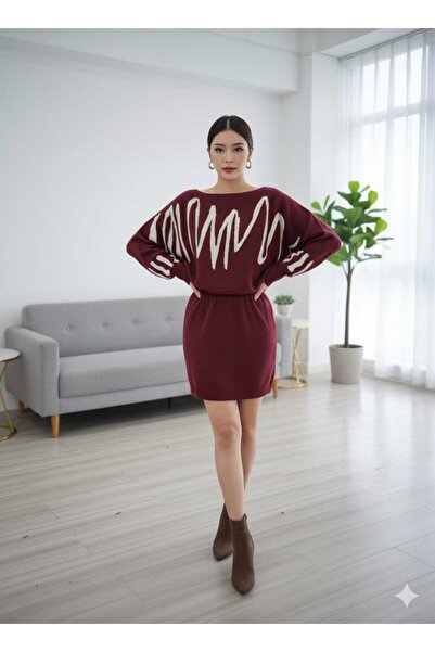 Cemre Life New Deux Women's Boat Neck Bat Sleeve Knitwear Set