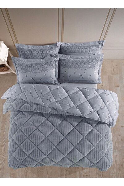 Bikaya Home Striped Jacquard Double Bedding Set - Wellsoft Quilt - Fitted Sheet - 2 Pillowcases