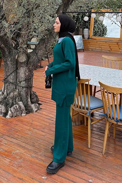 lamelif Paneled Collar Knitwear Set Emerald Green