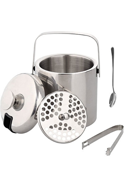 zola Recipient pentru cuburi de gheață, cu pereți dubli, cu lingură, clește și sită, oțel inoxidabil, 1,3 l, 20 x 14,5 cm