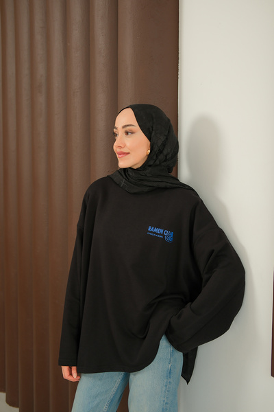 LOCCO Women's Front and Back Text Printed Sweat Black