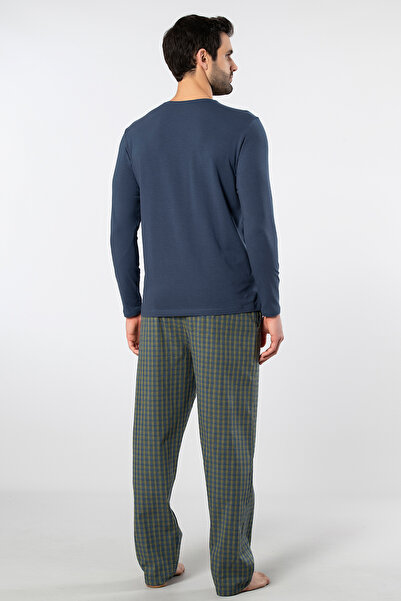 Cacharel 2239 Men's Poplin O-Neck Long Sleeve Pajama Set