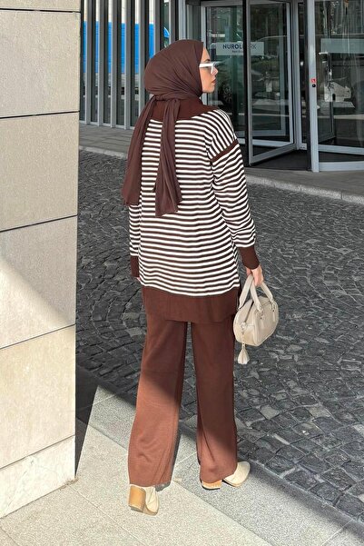 lamelif Пъстър рибарски комплект с поло с качулка, горчив кафяв цвят