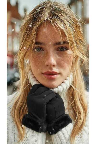 LAGRANZE قفازات دافئة بتفاصيل من الفرو