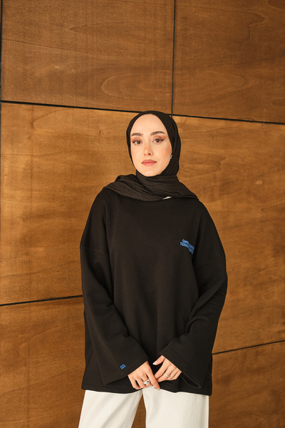 LOCCO Women's Text Printed Sweat Black