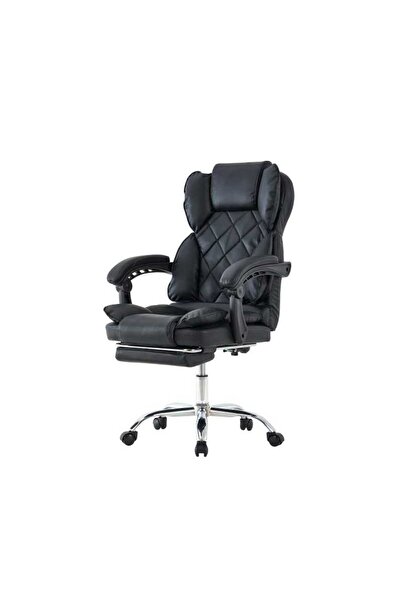 PROCART Executive chair, footrest, folding backrest, 360 degree swivel, padded armrests, -leather, black