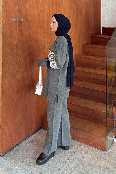 lamelif Patterned Knitwear Set Smoked