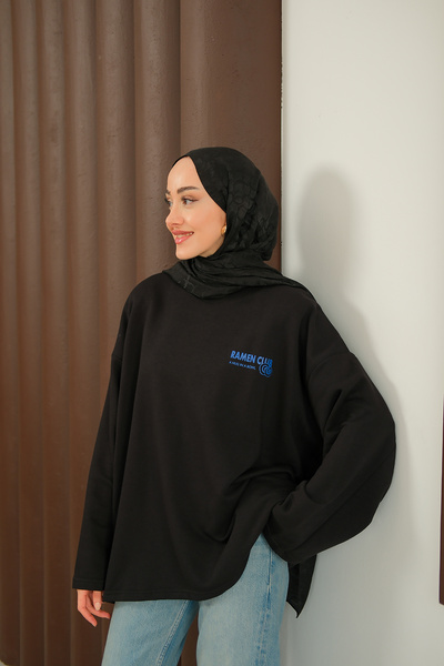 LOCCO Women's Front and Back Text Printed Sweat Black