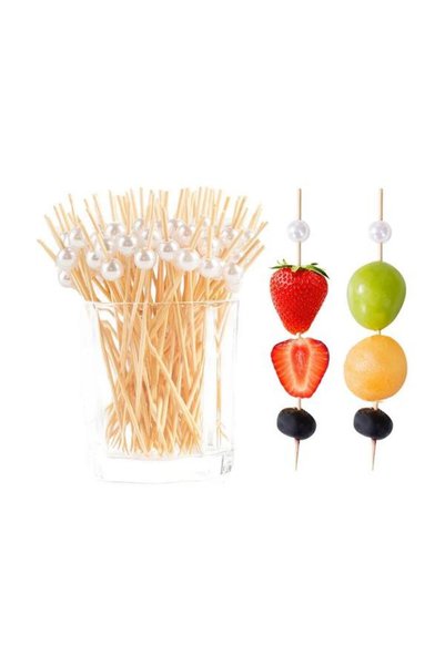 Generic Brand 100 Pieces Bamboo White Pearl Ball Toothpick 12cm