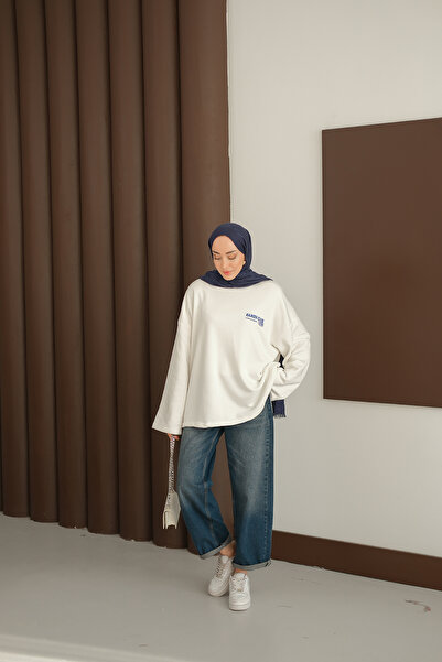 LOCCO Text pentru femei în față și în spate cu imprimeu Sweat White