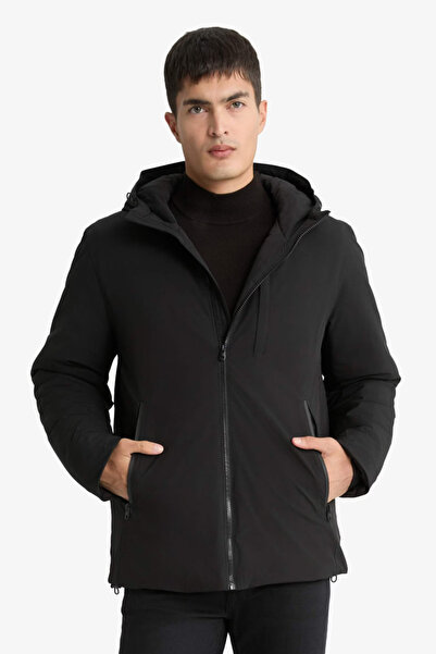 DeFacto Water Repellent Regular Fit K Hooded Zippered Pocket Black Men's Coat...