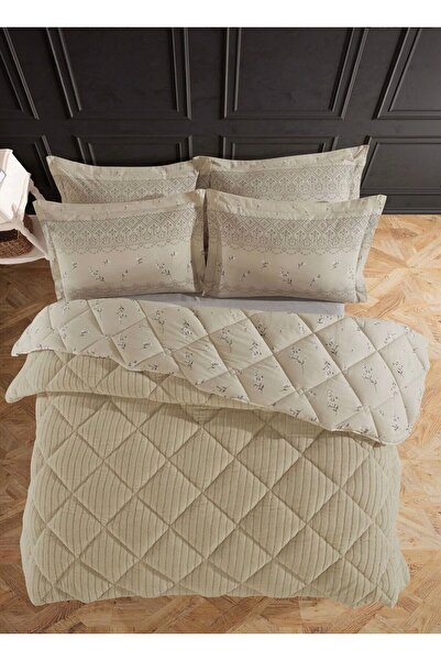 Bikaya Home Striped Jacquard Double Bedding Set - Wellsoft Quilt - Fitted Sheet - 2 Pillowcases