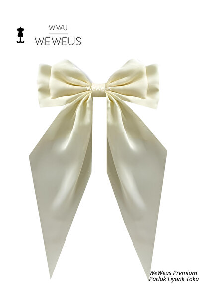 Weweus Kadın Kırık Beyaz Parlak Fiyonk Kurdela Uzun Lüks Toka