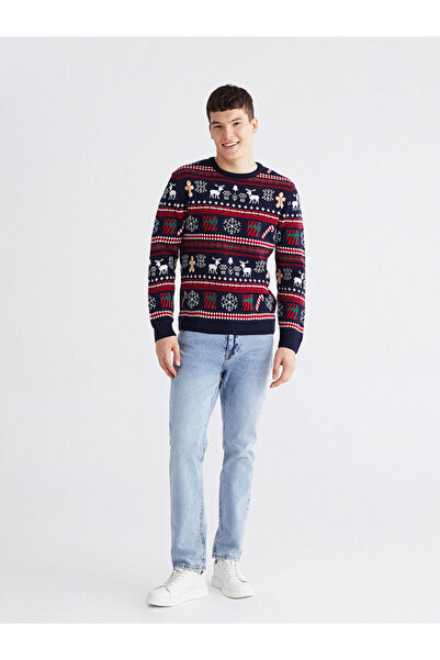 LC Waikiki Crew Neck New Year's Themed Men's Knitwear Sweater