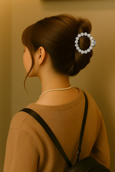 cityvision 6 cm Silver Hair Clip in Stone Ring Form – Elegant and Sparkling Hair Accessory