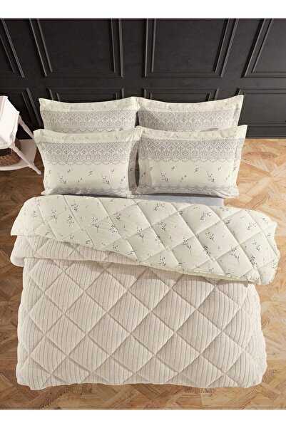Bikaya Home Striped Jacquard Double Bedding Set - Wellsoft Quilt - Fitted Sheet - 2 Pillowcases