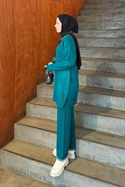 lamelif Ribbon Detailed Knitwear Set Emerald Green