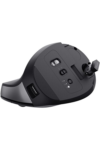 Trust Mouse ergonomic wireless Bayo+, clic silențios, 800-2400 DPI, USB-C, Bluetooth+RF, negru
