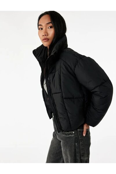 Koton Polar Pocket guler ridicat Jachetă crop cu mânecă lungă, cu fermoar, hi...