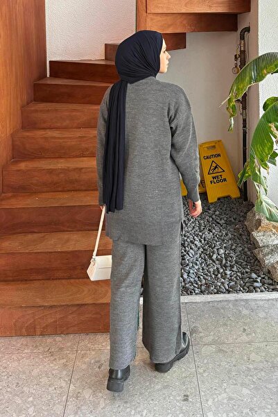 lamelif Pocket Detailed Knitwear Set Smoked