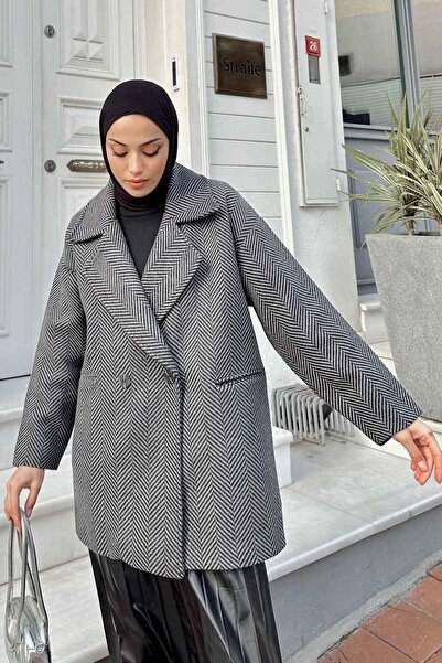 lamelif Παλτό με ζιγκ-ζαγκ σχέδιο ανθρακί