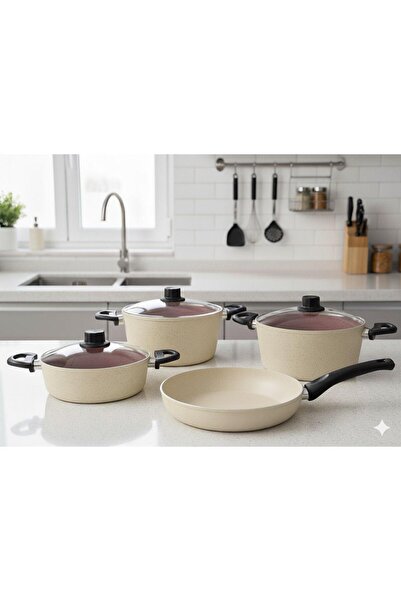 Kapılı 7 Piece Efsus Granite Cookware Set - Cream