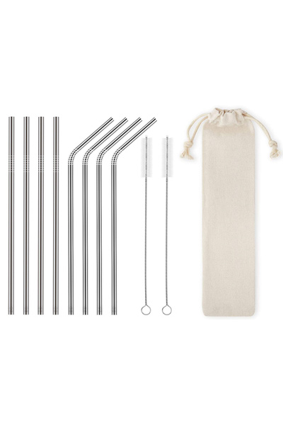 zola Set of 10 metal straws, reusable, length 20 cm, silver, different patter...