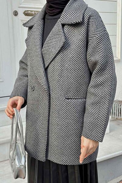 lamelif Παλτό με ζιγκ-ζαγκ σχέδιο ανθρακί