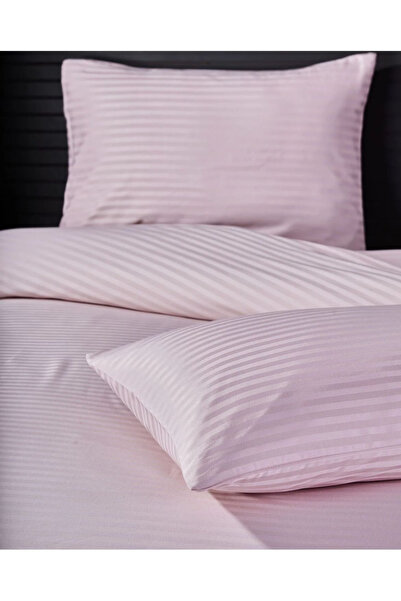 çeyizline Double Cotton Satin Striped Duvet Cover Set Powder