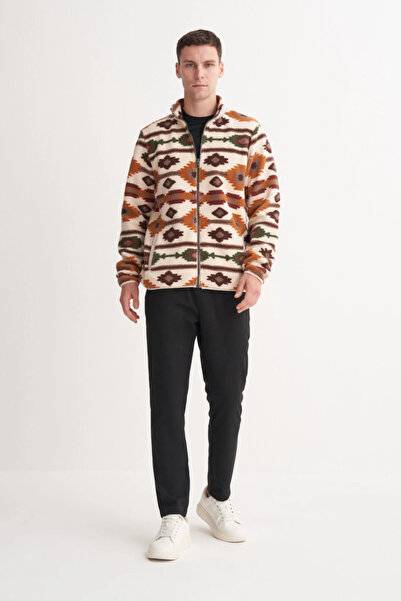 Cazador Patterned Fur Fabric Vintage Ecru Men's Cardigan 53920