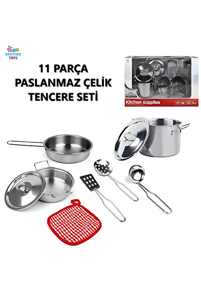 Brother Toys Metal Stainless Steel 11 Piece Toy Embossed Cookware Pan Set Kit...