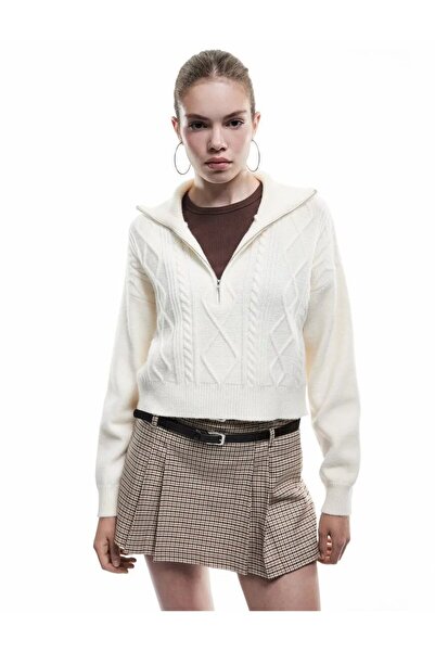 Koton Pulover cu jumătate de fermoar, cu mânecă lungă, tricotat texturat