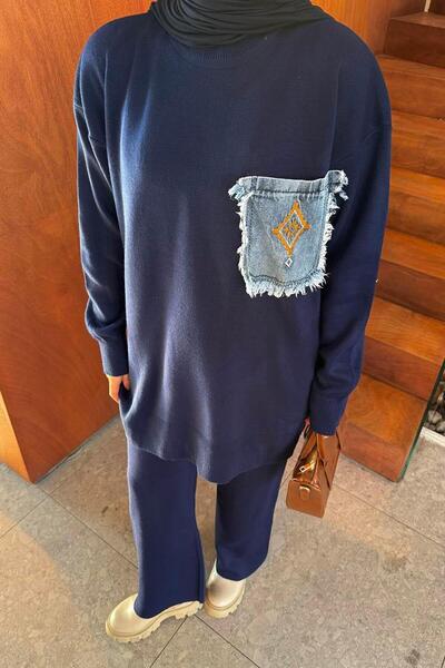 lamelif Σετ πλεκτών ενδυμάτων με λεπτομέρεια τσέπης σε μπλε ναυτικό