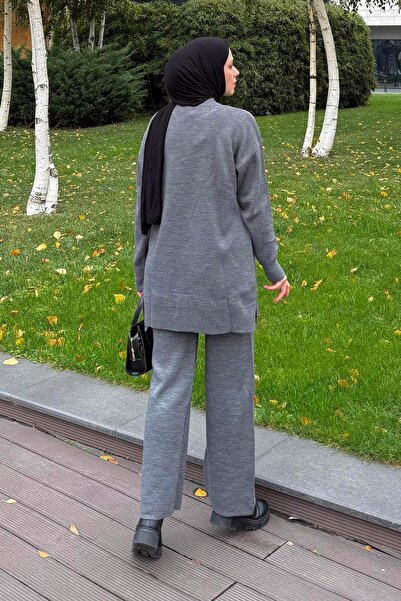 lamelif Floral Detailed Knitwear Set Smoked