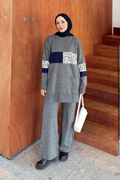 lamelif Patterned Knitwear Set Smoked