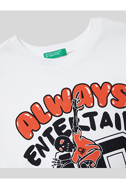 Benetton Boy's Printed Sweatshirt 6-14 Years Old Ecru