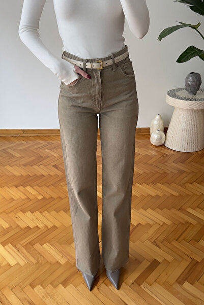 MAGARDE Geniş Kesik Paça Premium Jean- BEJ