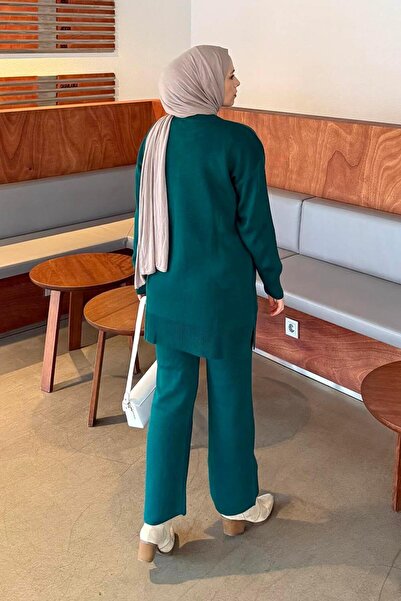 lamelif Lace Pocket Detailed Knitwear Set Emerald Green