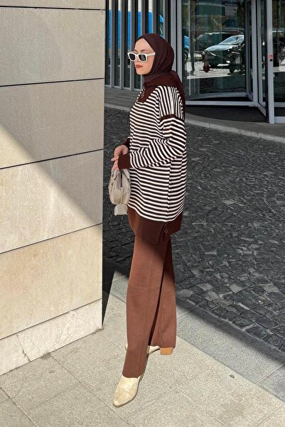 lamelif Пъстър рибарски комплект с поло с качулка, горчив кафяв цвят