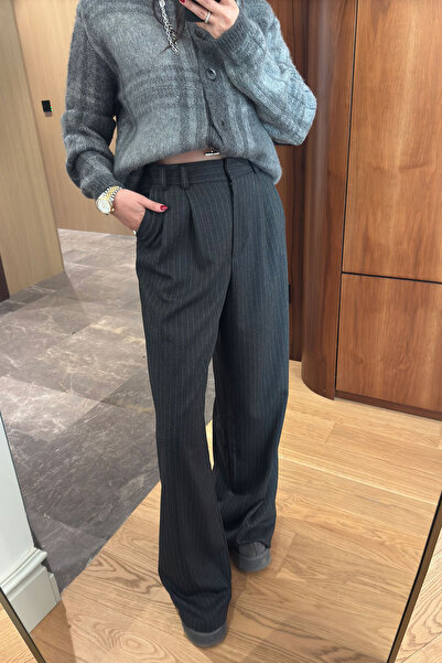 MAGARDE Pantaloni Palazzo Premium cu dungi - ANTRACIT