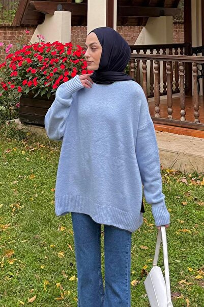 lamelif Pulover casual cu textura albastru bebelus