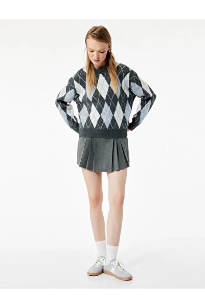 Koton Uzun Kollu Bisiklet Yaka Baklava Desenli Triko Kazak