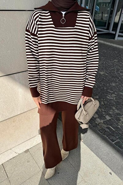 lamelif Пъстър рибарски комплект с поло с качулка, горчив кафяв цвят